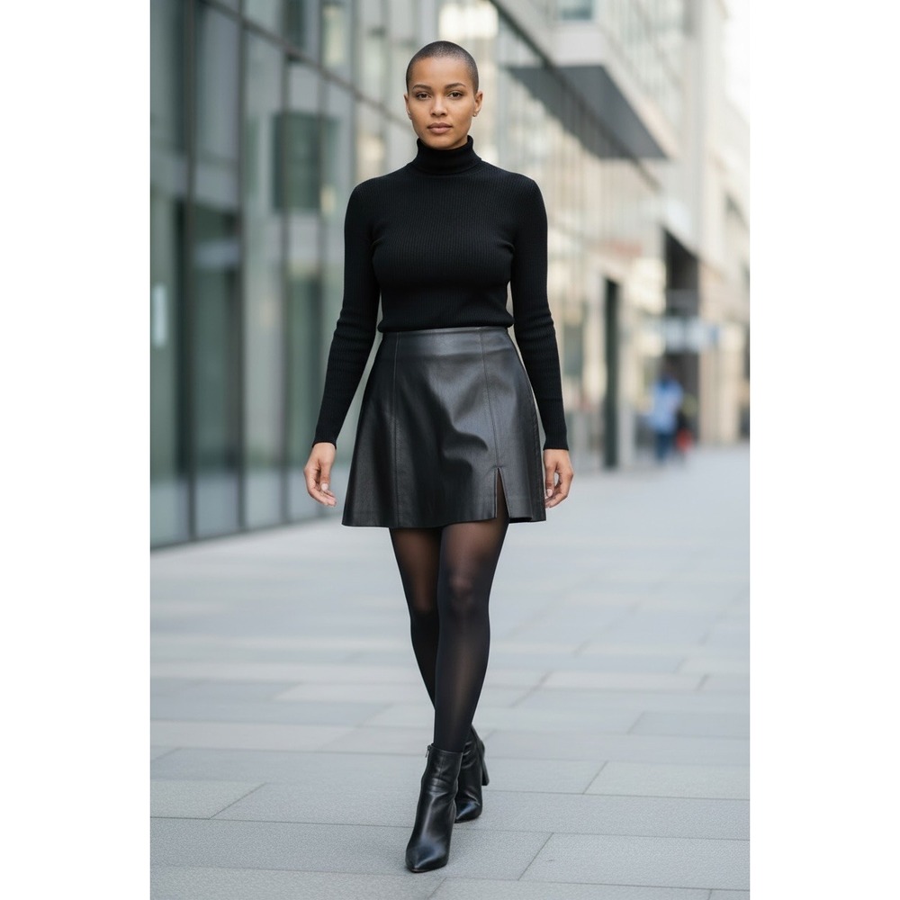 Veda Reformation Margie Black Lamb Leather Mini Skirt‎ Front Slit Size 10 NEW